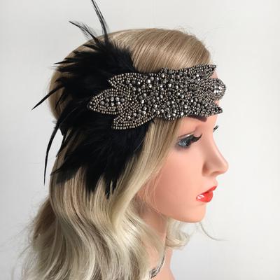 Feather Headband Rhinestone Fascinator 1920s Flapper Dance Gatsby Headpiece