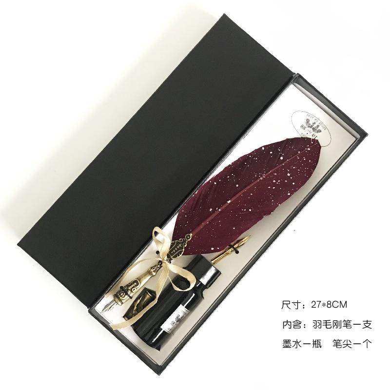 Retro Feather Pen Goose Feather Pen Ink Pen Dip Water Metal Fountain Pen Set Birthday Gift Box School Supplies Stationery