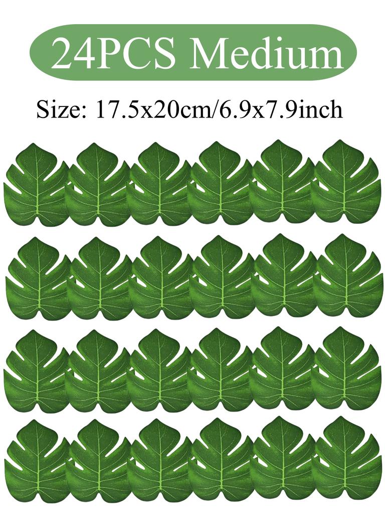 24pcs Artificial Tropical Palm Leaf Jungle Beach Theme Party Flower Accessories Cup Mat Wedding Birthday Party Home Table Decor