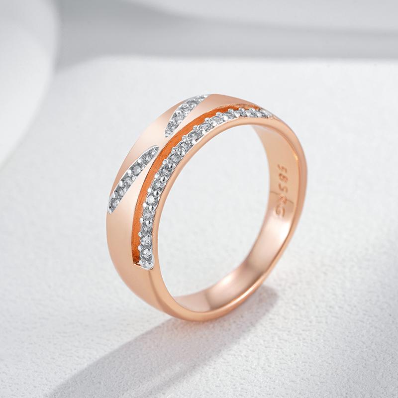 Luxury Shiny Natural Zircon Bridal Wedding Rings  Rose Gold  Color Mix Design Daily Fine Ethnic Jewelry For Women