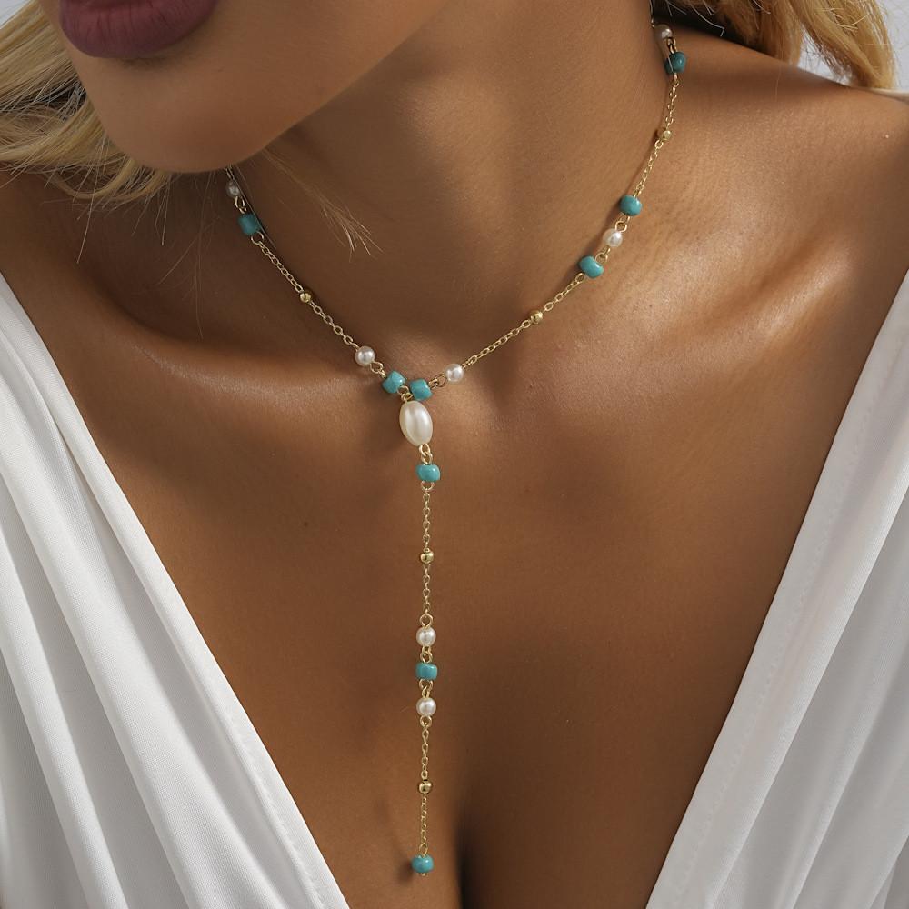 Elegant Retro Pearl Bead Pendant Necklace For Women Chic Street Style Jewelry