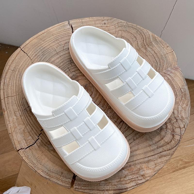 

Полуприцепные тапочки с закрытым носком, женские, для ношения на улице летом, крутые тапочки, студенческие, на толстой подошве, нескользящие ПВХ сандалии, персонализированные дырочные туфли 38/39 белый