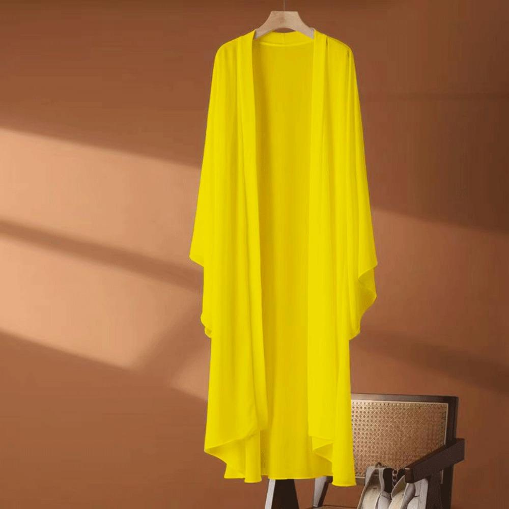 Xita Fashion Jas Lange Chiffon Vest Dames Zomer Dun Zonwerend Airconditioning Shirt Nieuwe Buitenlandse Stijl Leeftijd Verminderende Hanfu Sjaal XL geel