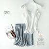Threaded Cotton with Chest Pad Pajamas Short Sleeve Knitted One Half Sleeve + Shorts Pajamas Solid Color Simple Large Size Suit