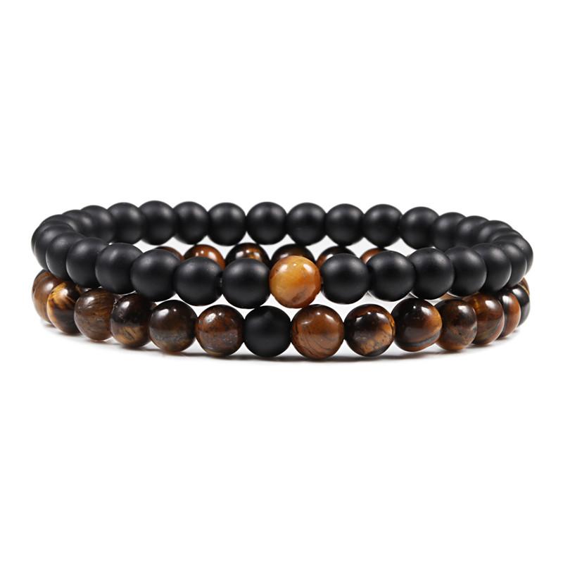 2Pcs/Set Couples Distance Bracelet Natural Stone Tiger Eyes Lava Beaded Bracelets & Bangles Men Women Jewelry Best Friend Gift