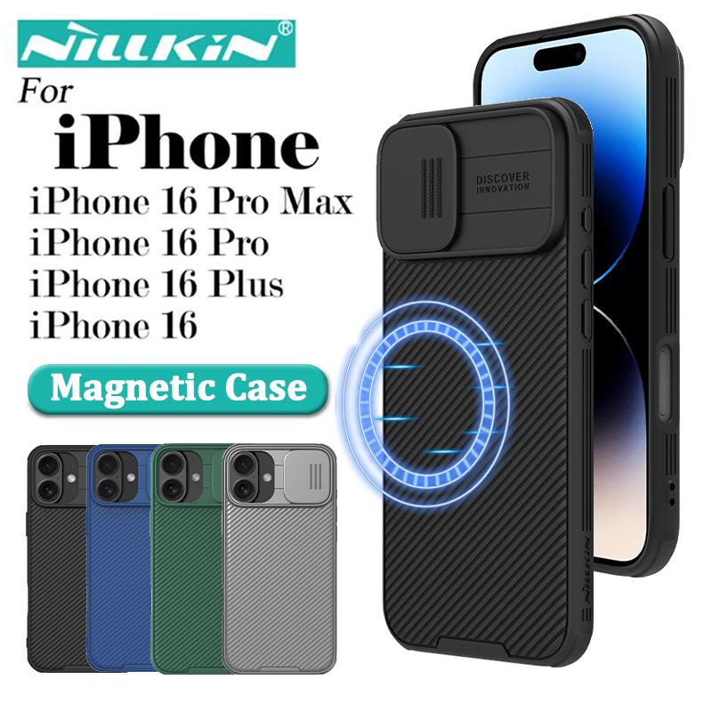 

Чехол для телефона NILLKIN для iPhone 16 Pro Max Plus CamShield Pro с магнитной защитой камеры, задняя крышка iPhone 16 чёрный