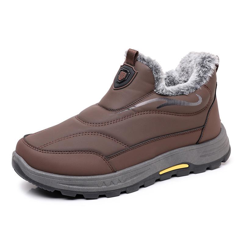 Men's Winter Fleece Lined High Top Shoes Outdoor Anti Slip Snow Boots Thickened Fur Lined Short Booties Men's Warm Soft Sneakers