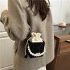 Hand Carry Pearl Bucket Bag Women's New Autumn Simple Fashion Shoulder Bag Niche High-end Textured Messenger Bag