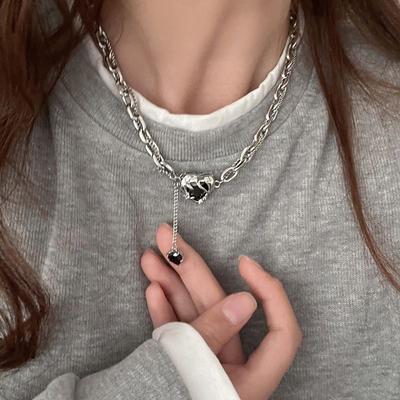 Lava Heart Titanium Steel Hoodie Necklace Women's Designable, Small-Scale, High-End Accessory, Collar Chain