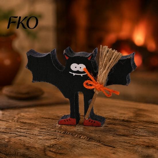 Halloween Home Decor Wooden Table Sign, Cute Ghost Witch Hat Bat Freestanding Tiered Artisan Crafted Wood Signs Tray Ornament, Rustic Farmhouse
