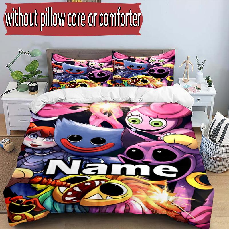3pcs Duvet Cover Set (1*Duvet Cover + 2*Pillowcase, Without Core), Custom Name Huggy Wuggy Pattern Bedding Set, Home Bedroom Decor Gift