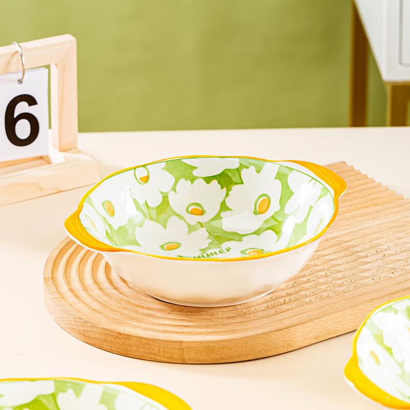 Керамическая миска с двумя ручками 9 дюймов Haoya Alice Jingdezhen, подглазурная роспись