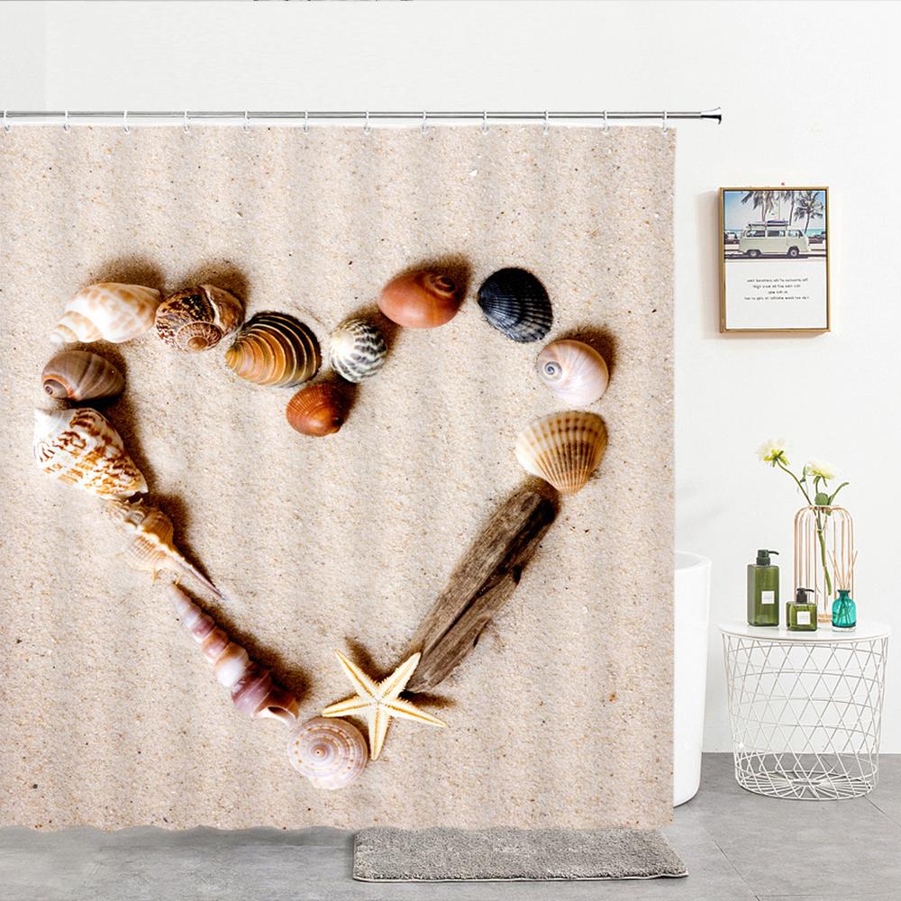 High Quality Sea Beach Shell Printed Shower Curtains starfish Bath Curtain Screen Waterproof Products Bathroom Decor with Hooks