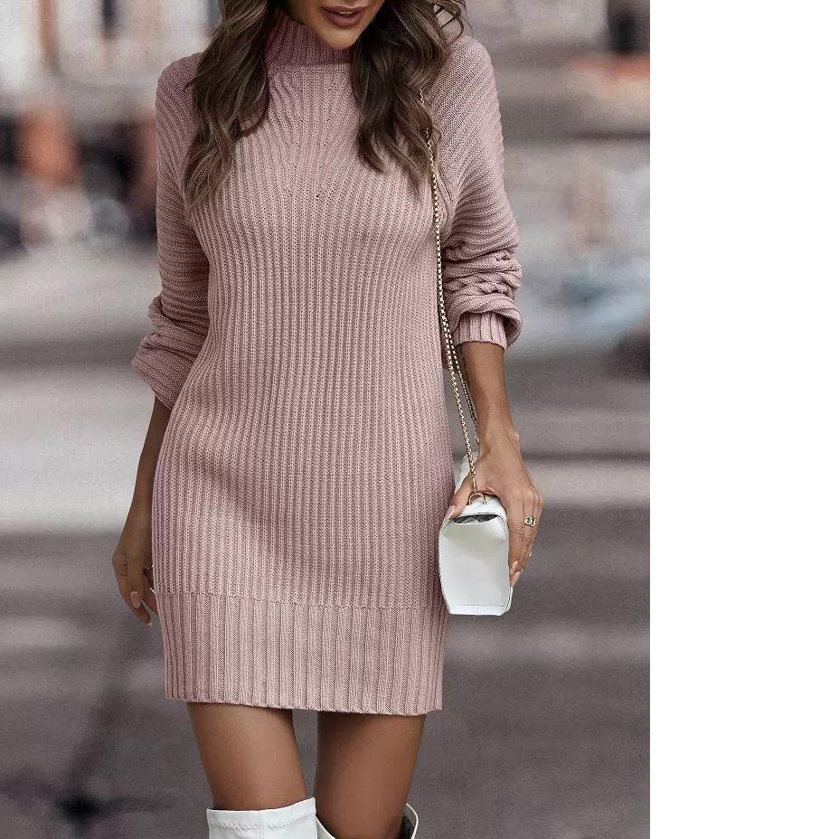 Høyhals Langermet Dame Strikket Kjole Genser Høst Vinter Ny Stil Grenseoverskridende Mote Elegant Stilfullt Dameplagg