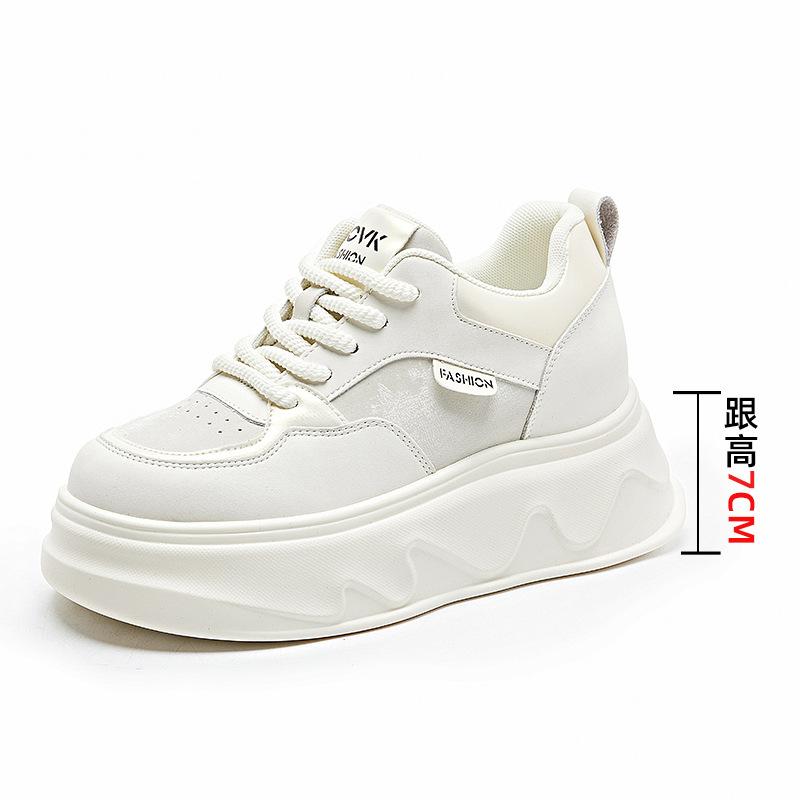 

Обувь Wenzhou осень новые кожаные женские туфли с толстой подошвой внутренняя высота увеличивается папы повседневные белые туфли дети 34 белый