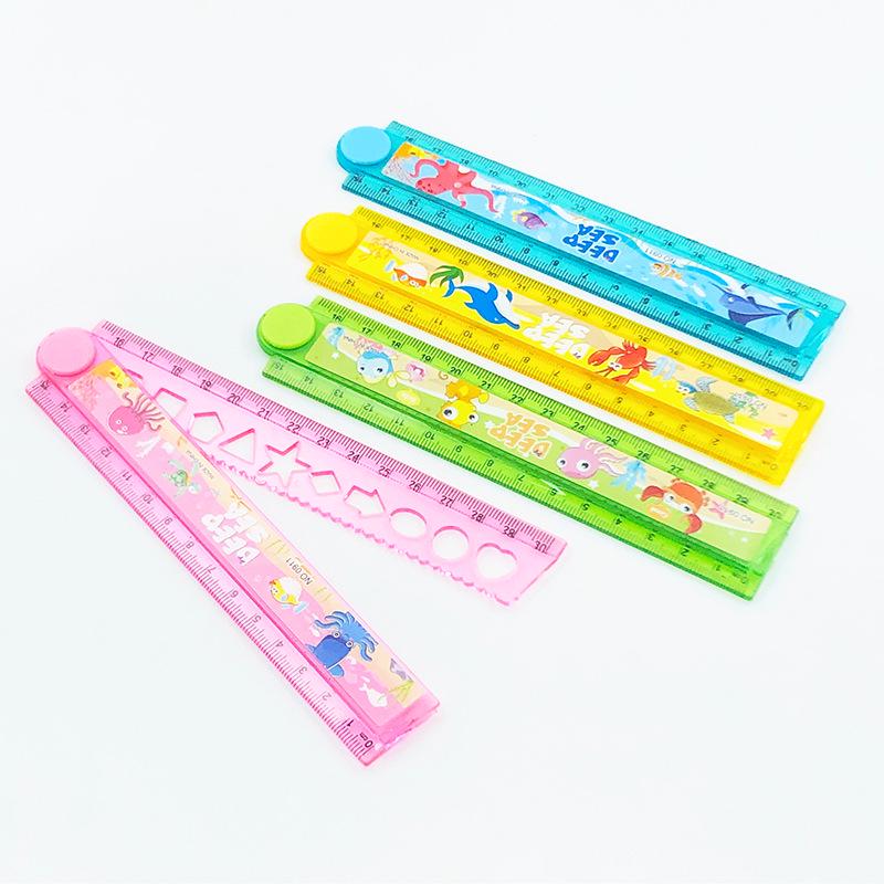 30cm Creative Cartoon Folding Ruler - Plastic, Wavy Line, Geometric Pattern Drawing for Students 30cm