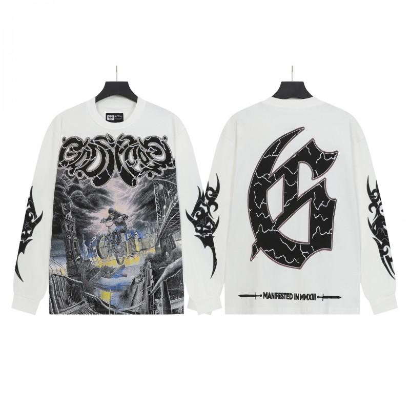 Unisex Vintage Skull Print Washed Cotton Long Sleeve Hoodie Streetwear Loose Fit