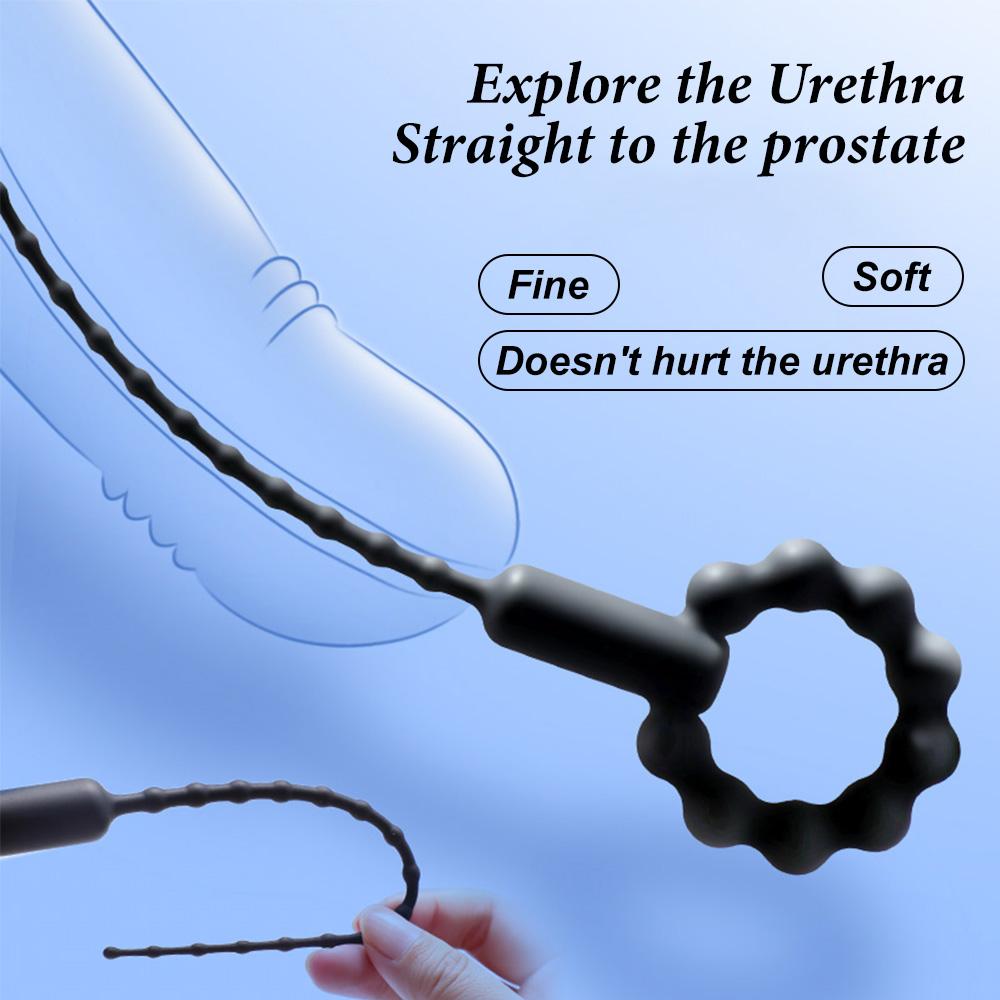 Silicone Vibrating Urethral Sound for Intense Stimulation, Electric Prostate Massager Toy, Soft & Flexible Beaded Design