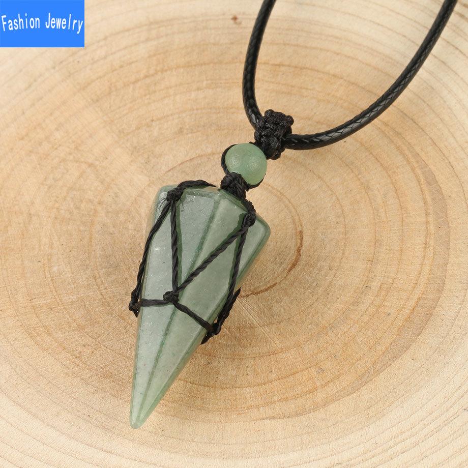 European And American Hand Woven Hexagonal Stone Pendant Accessories Women'S Powder Crystal Amethyst Necklace