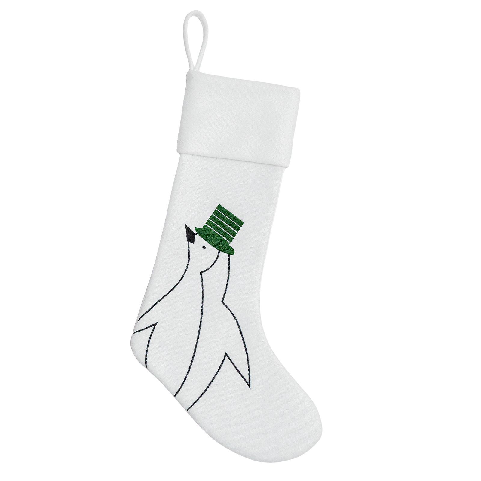 Christmas Festival Striped White Stockings with Penguin Design – Large Decorative Socks & Gift Bags for Candy