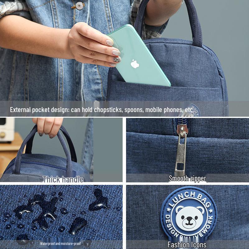 Insulated Handheld Canvas Bento Lunch Bag with Thickened Aluminum Foil Lining