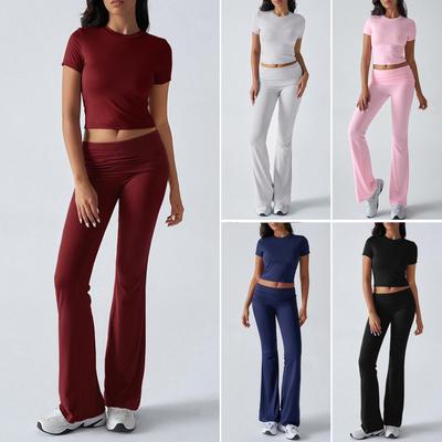 European & American Women's Slim Fit Short Sleeve Long Pants Suit - Spring/Summer 2025 Collection, Casual Solid Color.