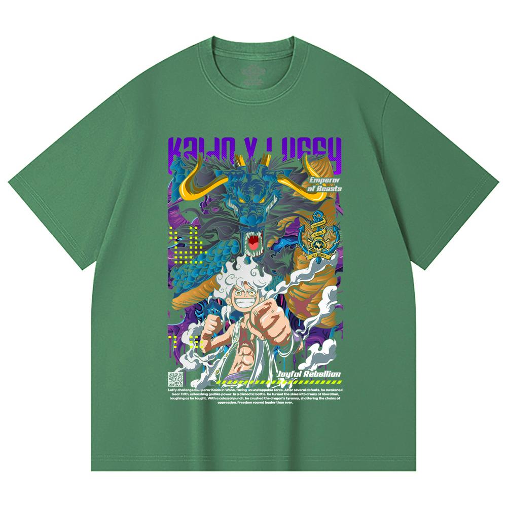 T-shirt Unisex Pesante 100% Cotone 230 g/m² Pezzo Unico Stampa V35 Luffy Kaido