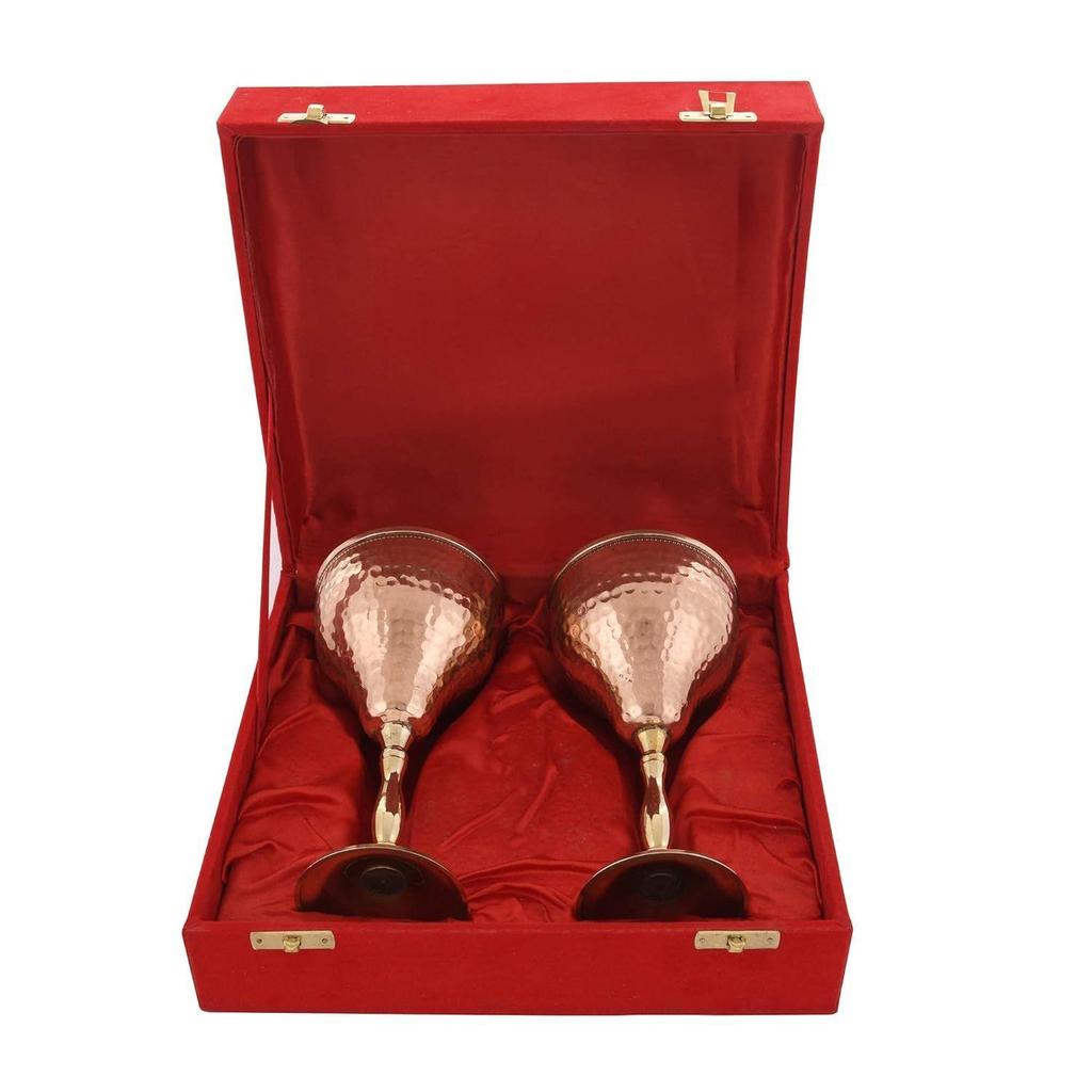 Set of 2 Hammered Copper Nickel Lined Champagne Coupes/ Flutes/ Wine Glasses in Gift Box