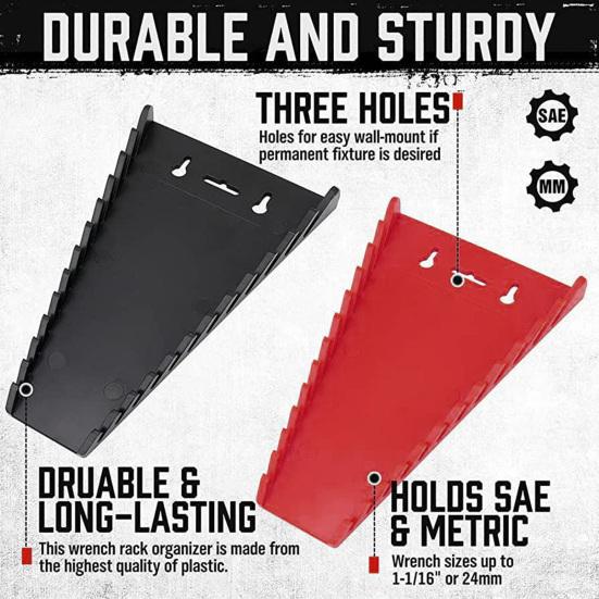 1 Pair Magnetic Wrench Storage Brackets 12-slot Compact Design Easy Installation Brackets for SAE And Metric Wrenches