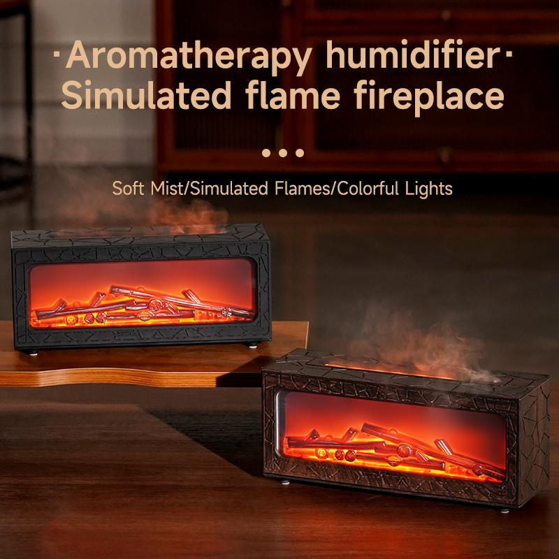 Flame Humidifier Simulated Fireplace At Night Time Remote Control Bass Large Spray Aroma Diffuser Oil Christmas Gifts Humidifier