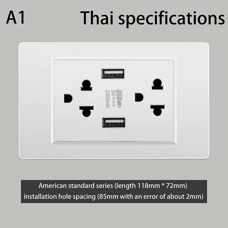 5V 2.1A Usb Type-C Charger Thailand Standard 118Mm Household Panel Thai Universal Wall Switch Power Switch Socket Series