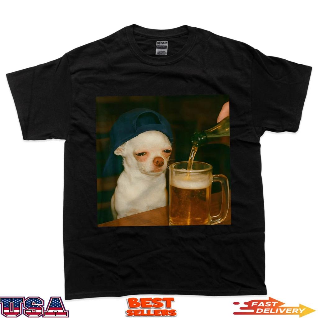 Divertente Chihuahua Birra Meme Cane Reazione Umorismo Divertente Cane Meme Maglietta