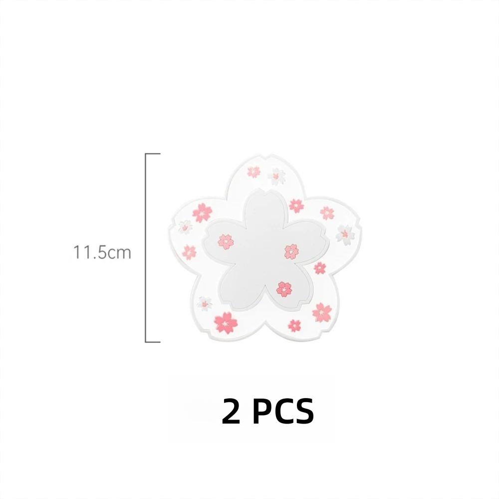 

2pcs Cherry Blossom Dining Table Mat Anti-skid Sakura Coaster Tea Cup Mat Kitchen Accessories White Small