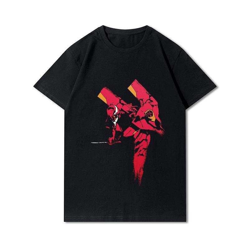 Pánská trička s potiskem Evangelion nadměrných velikostí Bavlněné topy Letní Anime Neformální Černá trička