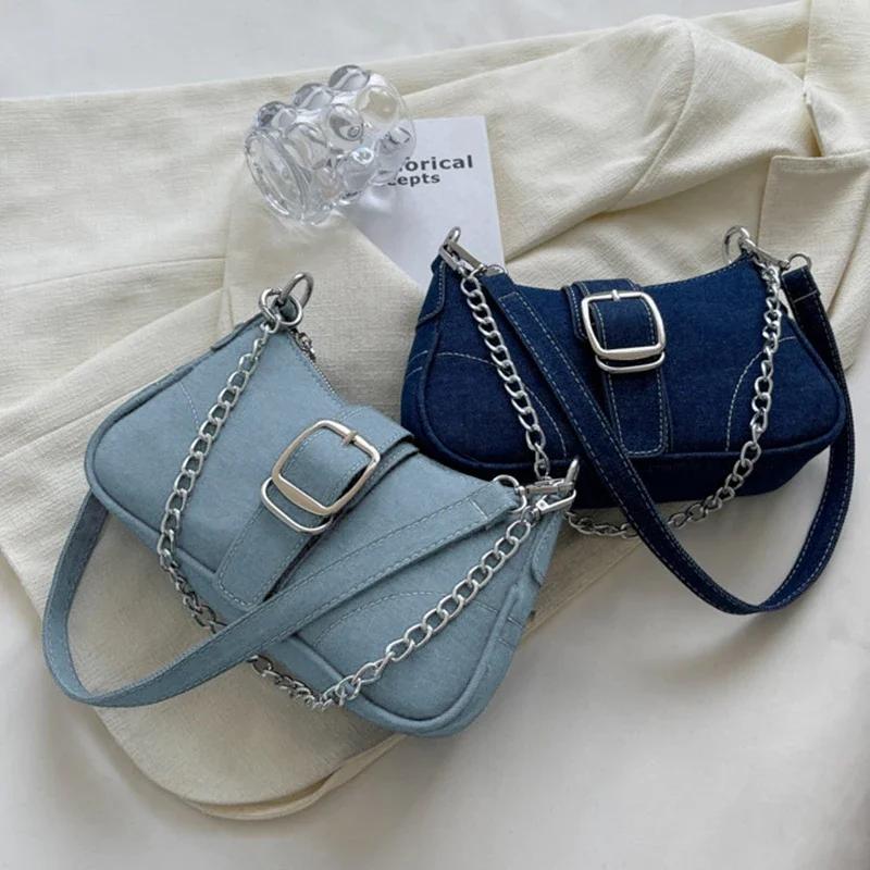 Small Design Jeans Bag Women's New Cross-Shoulder Bag Shoulder Canvas Bag Crossbody Bags for Women CHAINS