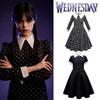 Addams Family Wednesday Cosplay Kostüm-Luxuriöses Schwarzes Kleid für Halloween Weihnachtsfeier