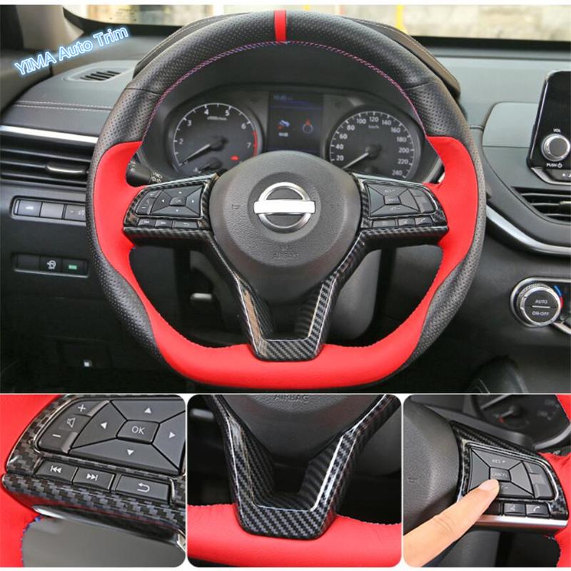 Auto Steering Wheel Button Sticker Cover Trim ABS For Nissan Rogue T32 / X-Trail 2017 -  Red / Carbon Fiber Look Accessories