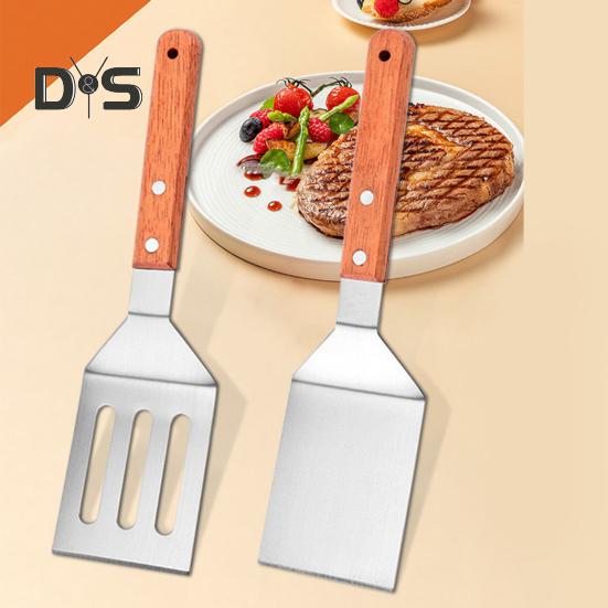 Stainless Steel Frying Spatula Set with Wooden Handle Heat Resistant Solid Turner Non Stick Slotted Spatulas for Frying Baking Flipping Turning