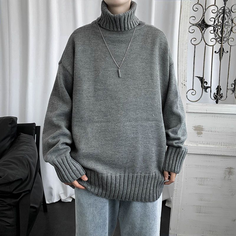 Large Autumn/Winter Solid High Collar Men's Warm Sweater Knit