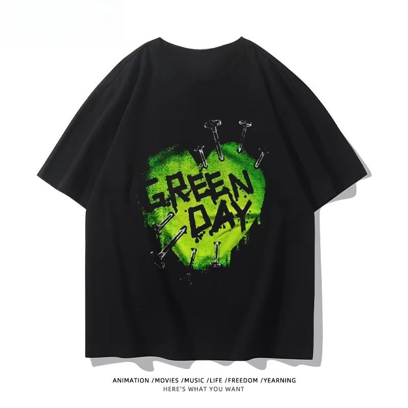 2025 Léto Nové Hip Hopové Grafické Tričko s Potiskem Kapely Green Day Trička s Krátkým Rukávem Vysoce Kvalitní Oblečení Street Wear