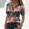 Fashion Women's Summer Printed Short Sleeve V- Neck Collar T-Shirt Tops