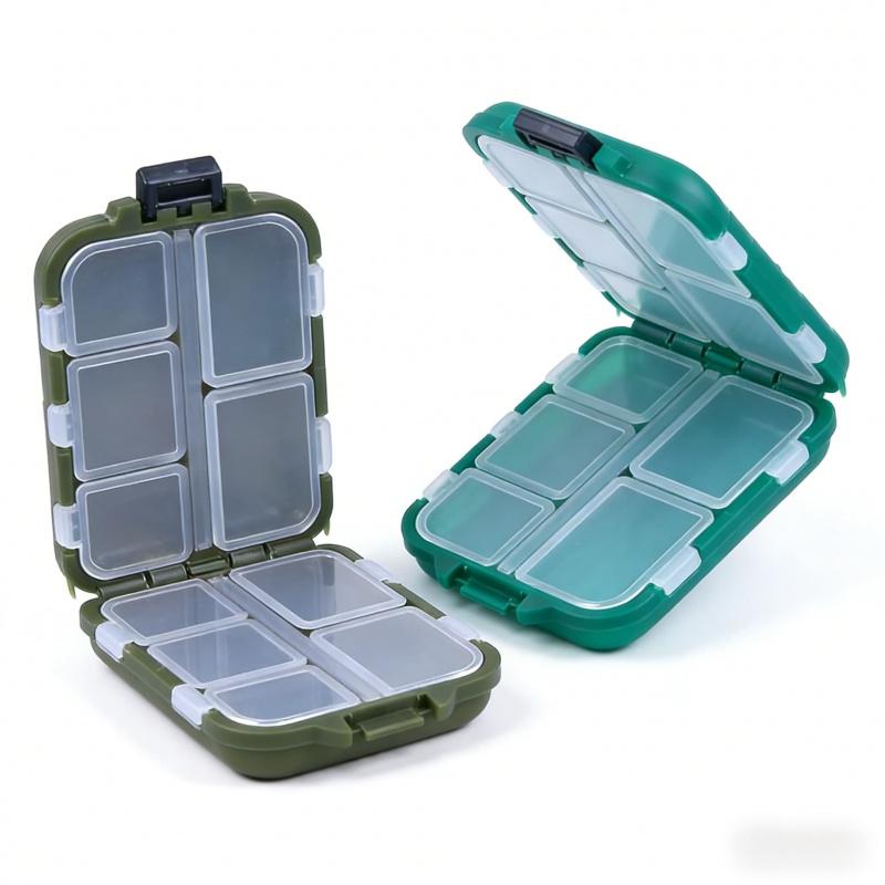 Meeresangelzubehörbox 10 Fächer Klappdeckel Kunststoff Köderbox Angelgerät Aufbewahrungsbox Tragbare Angelwerkzeugbox 9,5×6,5×3cm Angelzubehör
