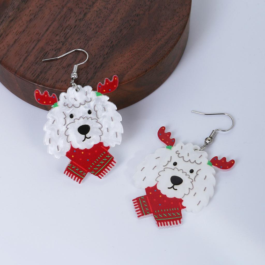 Exaggerated Christmas Elk Snowflake Earrings, Personalized Gloves Snowman Design Acrylic Earrings
