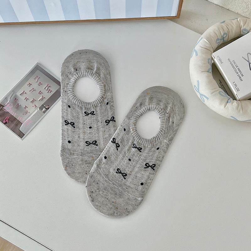 Thin Mesh Breathable Boat Socks, Silicone Anti-slip and Non-falling Heel Cotton Socks, Bow Bow Shallow Mouth Invisible Socks