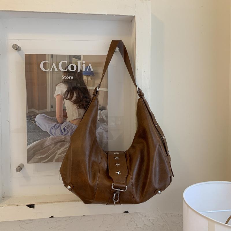 Niche tote bag retro texture casual large capacity shoulder bag soft leather lazy style high value fashionable bag women