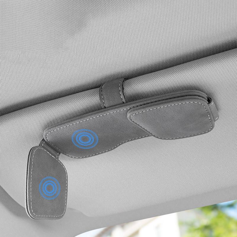 Sunglass Holder For Car Double Clip, Sunglasses Clip For Car Visor, Magnetic Leather For Car Visor, Cars Sun Visor Ticket Clip