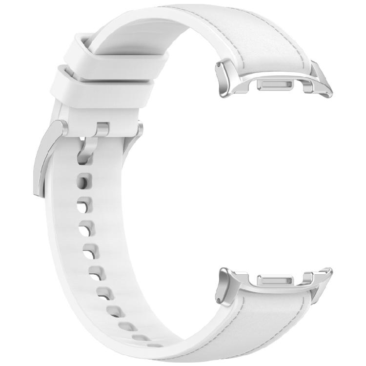 

Smartwatch Straps Band For 40mm 44mm 46mm Devices Double Texture Design Flexible Silicone Base With Decorative Leather белый