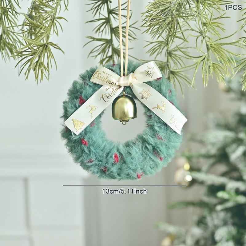 

Плюшевое Рождественское Украшение Венок Подвесной Шкафы Окна Двери Подвесные Сцены Аранжировка Колокольчики Банты зелёный