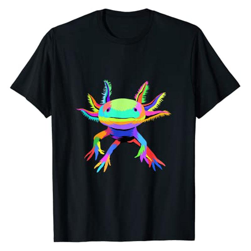 Pop Cute Art Axolotl TShirt Graphic Tee Cartoon Apparel Animal Lover Aesthetic Clothes Short Sleeve Blouses Gift for Boys Girls