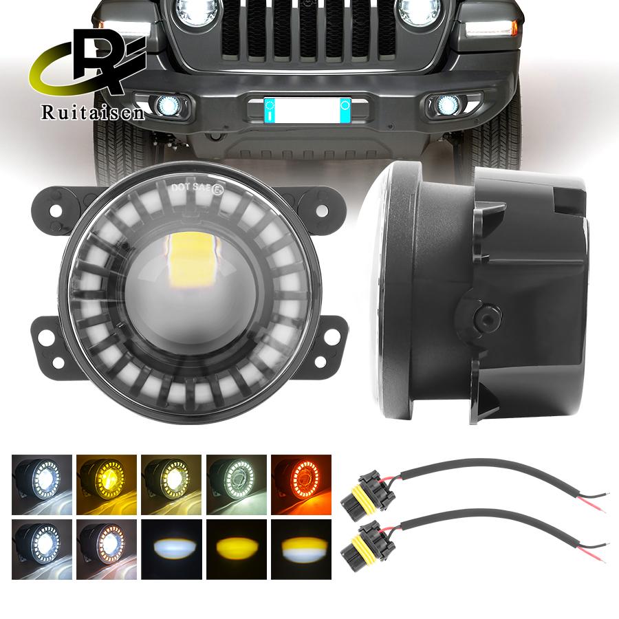4 inch LED Fog Lights White Amber DRL Red Turn Signal Running Angel Eyes Lens For Jeep Wrangler JK Grand Cherokee Dodge Journey Charger Magnum